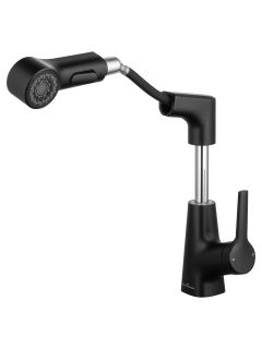 Смеситель для раковины Wonzon & Woghand WW-121B108-MB с выдвижным изливом чёрный матовый